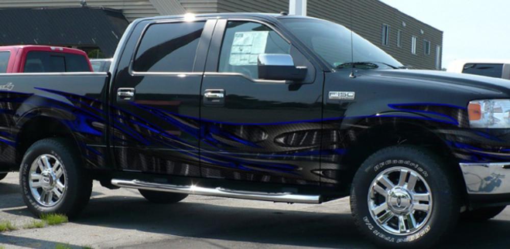 tribal carbon fiber wave wrap on f150 black truck